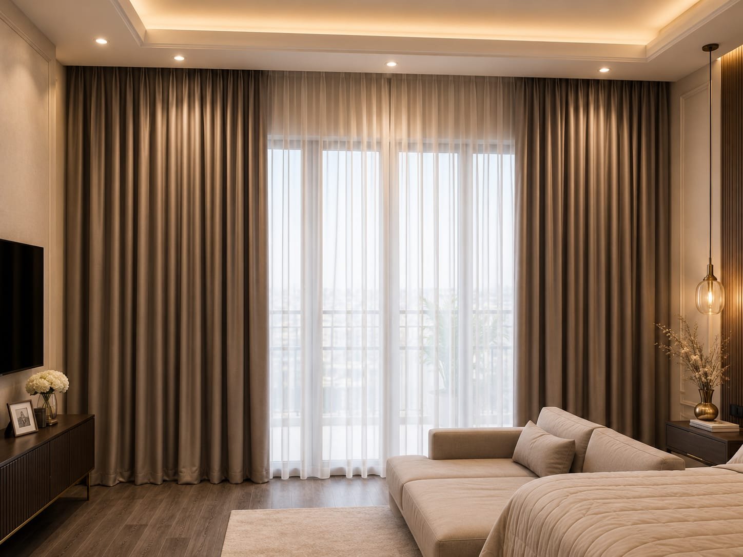 Low-profile lounge seating — bedroom suite