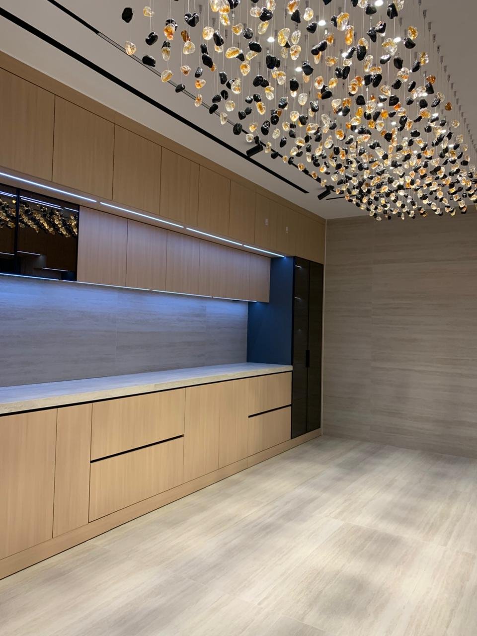 Large-format stone tile — reception hall
