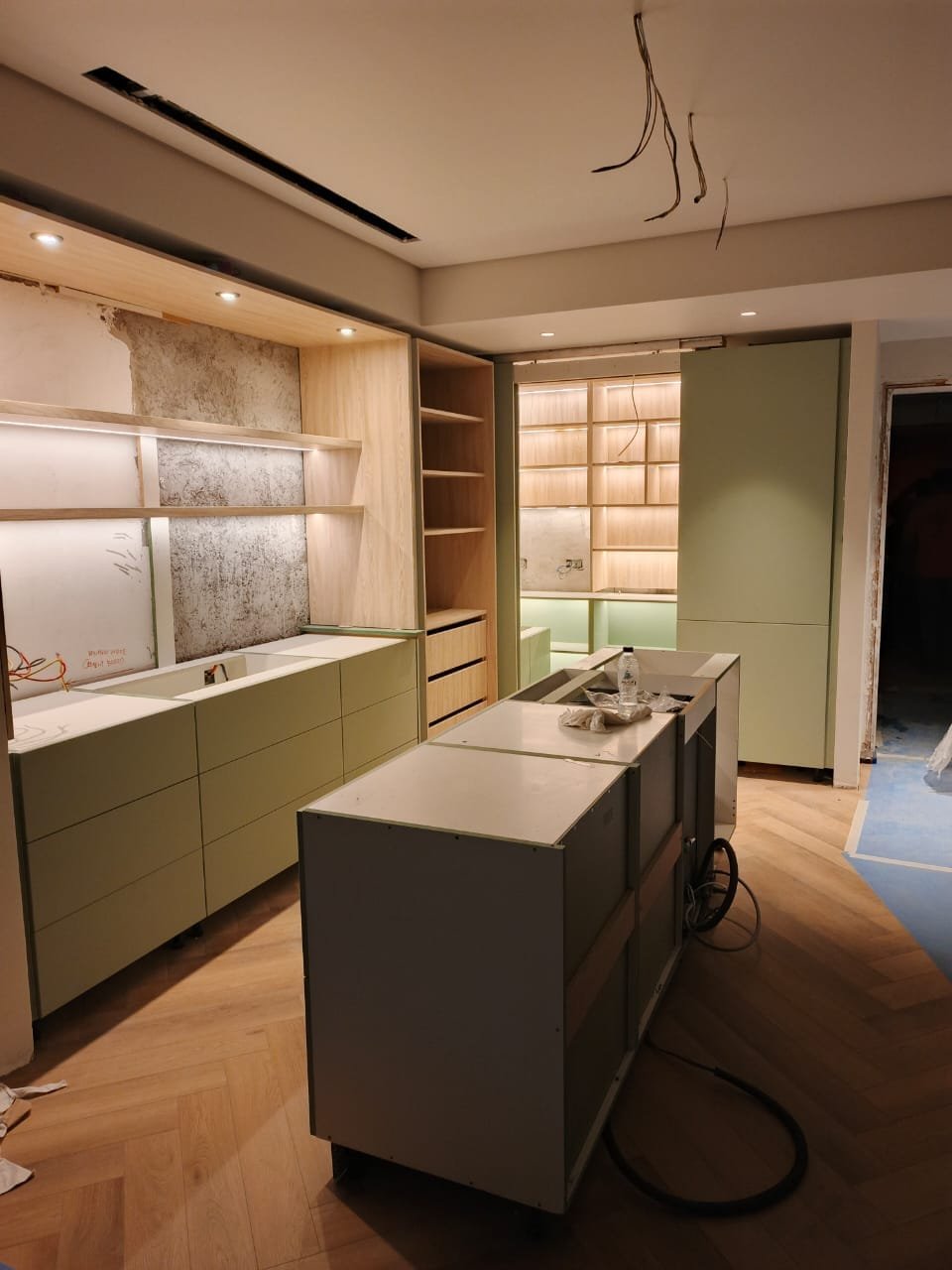 Herringbone parquet — kitchen and pantry